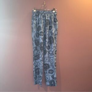 Made in USA 100% Linen Boho Print Pants | Sun & Moon Pattern | Relaxed Fit L
